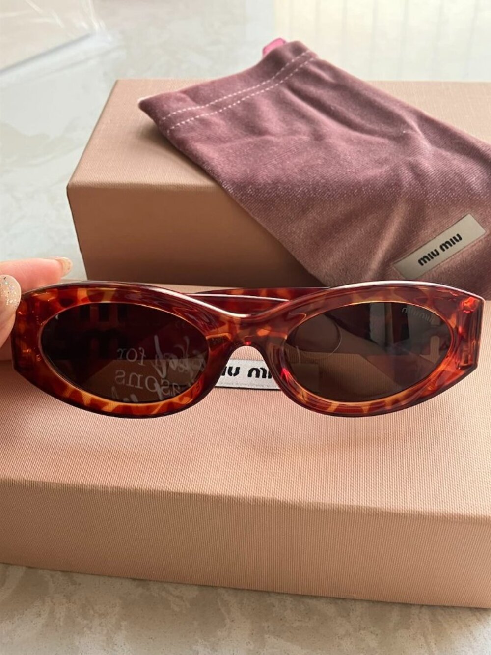 Miu Miu Tortoise Oval Cat Eye Sunglasses Full Set Box Case Pouch